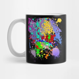 Rainbow Ink Paint, Drip Splatter, Black Mug